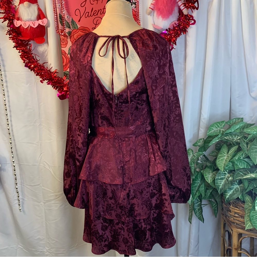 Chic Long Sleeve Burgundy Tiered Dress - Picture 8 of 16